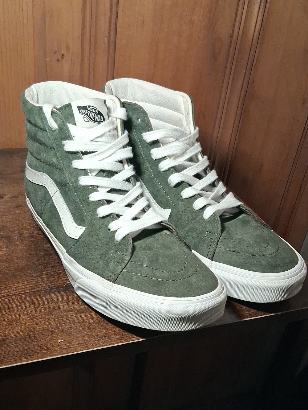 Vans Sk8-Hi High-Top Sneakers in Olive Green and White